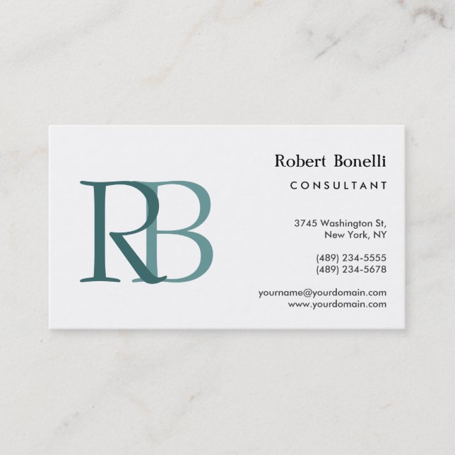 White Blue Modern Monogram Business Card (Front)