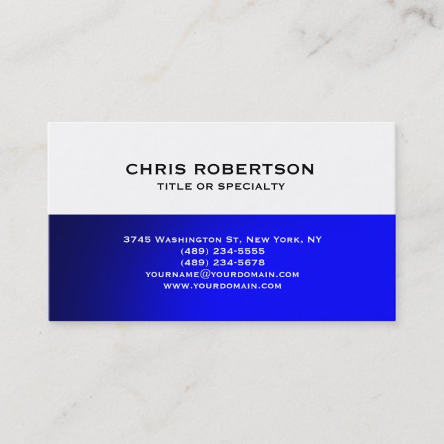 White Blue Modern Simple Plain Business Card (Front)