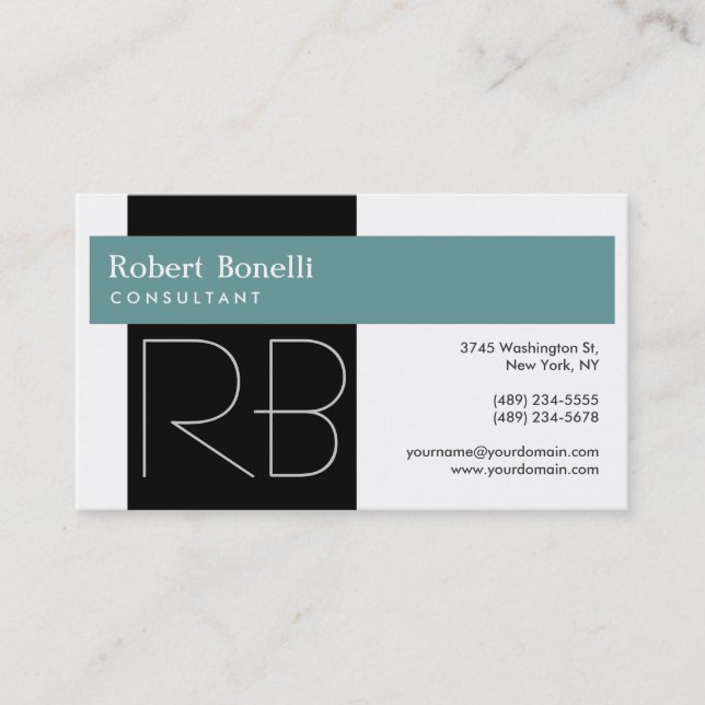 White Blue Monogram Consultant Business Card (Front)