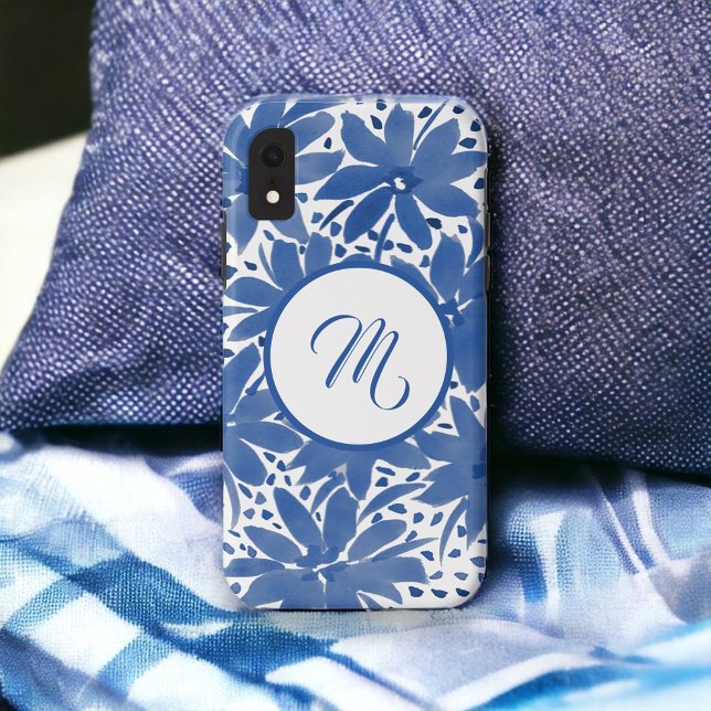 White Blue Monogrammed Floral Design  Case-Mate iPhone Case (Creator Uploaded)