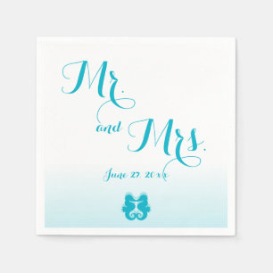 White Blue Mr. and Mrs. Seahorse Wedding Napkins