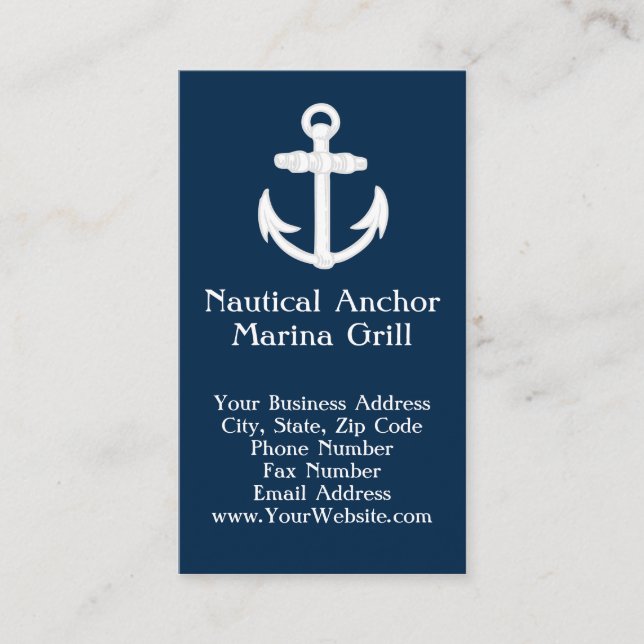 White/Blue Nautical Anchor Symbol Business Card (Front)