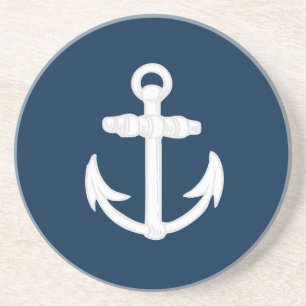 White/Blue Nautical Anchor Symbol Coaster