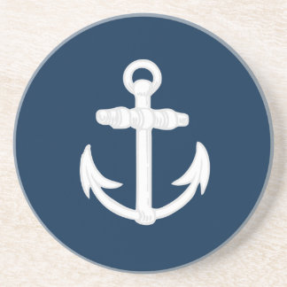 White/Blue Nautical Anchor Symbol Coaster