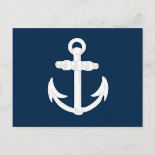 White/Blue Nautical Anchor Symbol Postcard