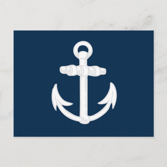 White/Blue Nautical Anchor Symbol Postcard (Front)