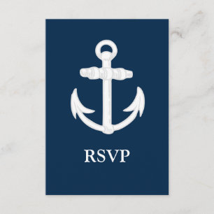 White/Blue Nautical Anchor Symbol RSVP Card