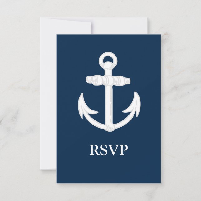 White/Blue Nautical Anchor Symbol RSVP Card (Front)