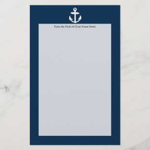 White/Blue Nautical Anchor Symbol Stationery