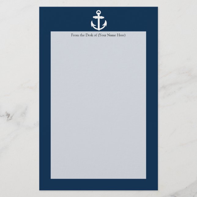 White/Blue Nautical Anchor Symbol Stationery (Front)