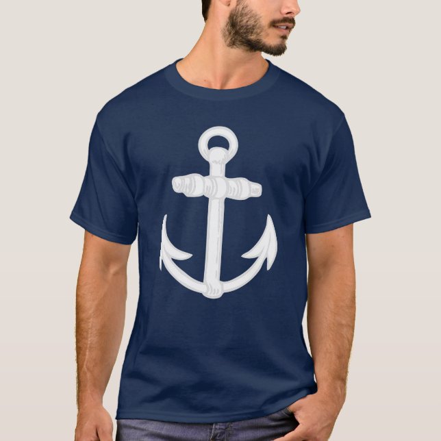White/Blue Nautical Anchor Symbol T-Shirt (Front)