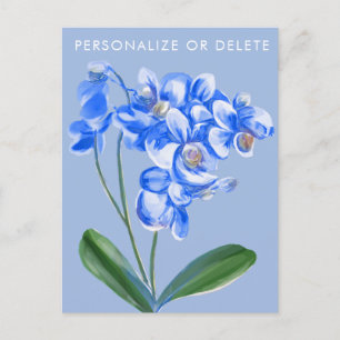 White & Blue Orchid Watercolor Floral Personalised Postcard