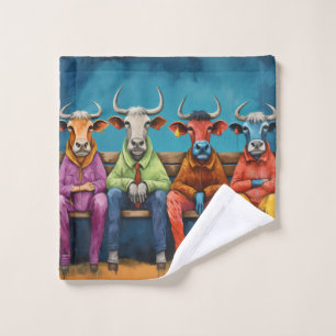 White Blue Ox Cow Farm Dressed up Bath Towel Set