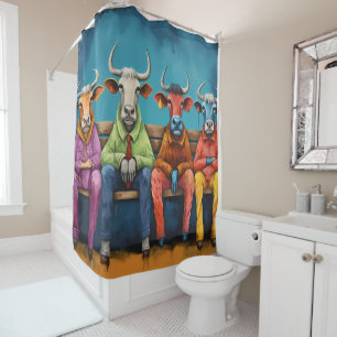 White Blue Ox Cow Farm Dressed up Shower Curtain