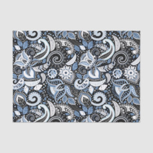 White & Blue Paisley Print Elegant Birthday Party Tissue Paper