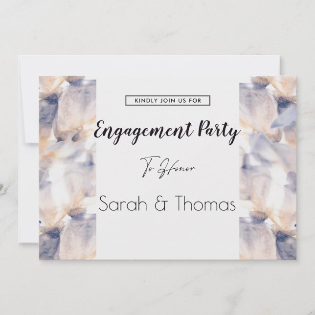 WHITE & BLUE PATELE FLORAL ELEGANT ENGAGEMENT INVITATION (Front)