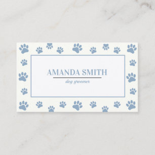White & Blue Paw Prints Dog Groomer Business Card