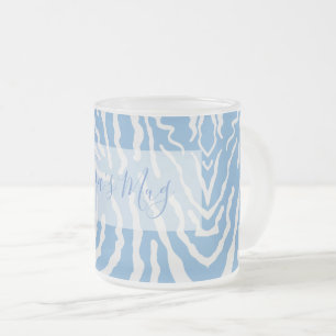 White Blue Personalised Frosted Glass Coffee Mug