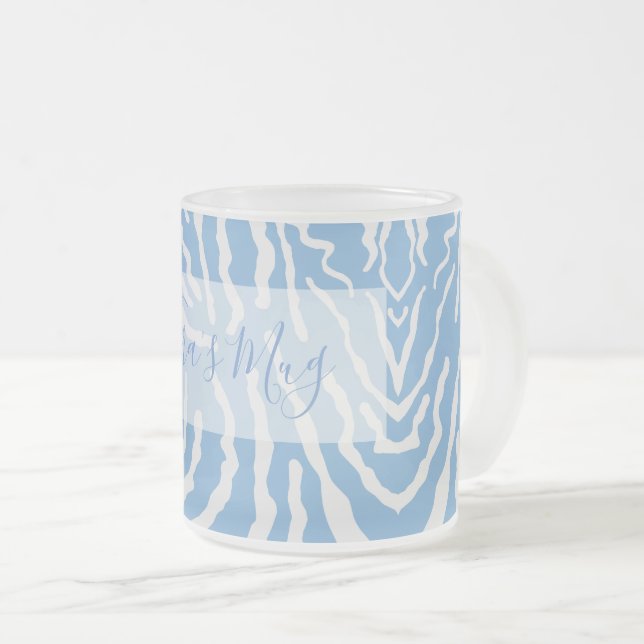 White Blue Personalised  Frosted Glass Coffee Mug (Front Right)