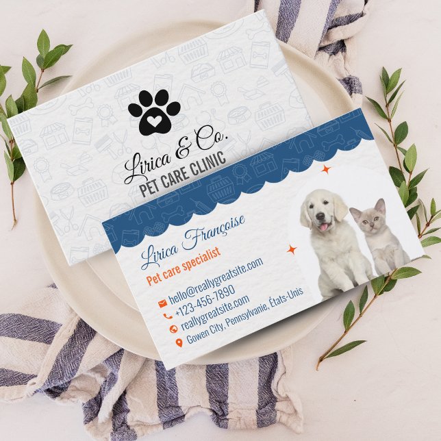 White & Blue Pet Care Clinic Business Card Design (White & Blue Pet Care Clinic Business Card Design)