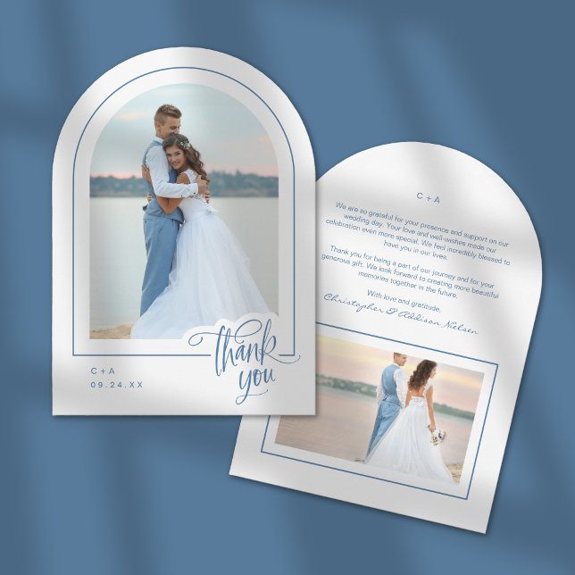 White Blue Photo Wedding Thank You Card (Creator Uploaded)