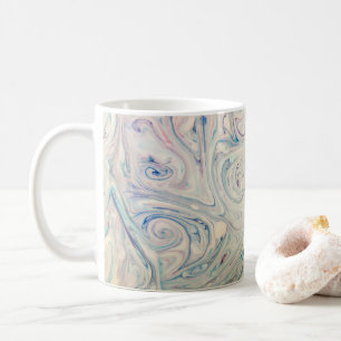 White Blue Pink Modern Abstract Fluid Marbling Art Coffee Mug