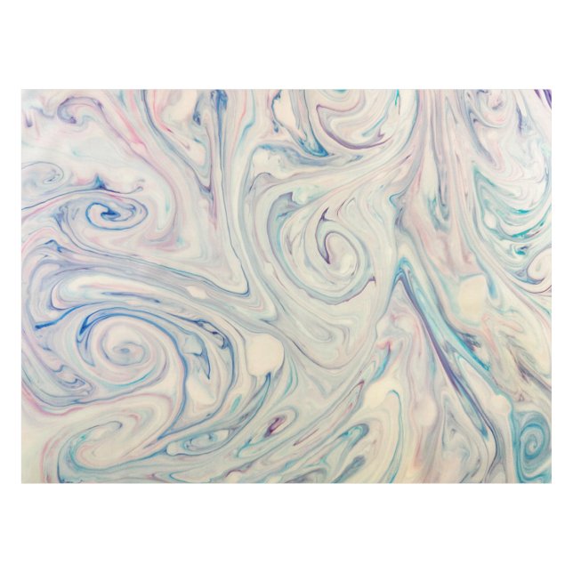 White Blue Pink Modern Abstract Fluid Marbling Art Tablecloth (Front (Horizontal))