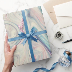 White Blue Pink Modern Abstract Fluid Marbling Art Wrapping Paper