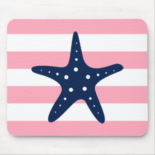 White Blue Pink Stripes Starfish Mouse Mat