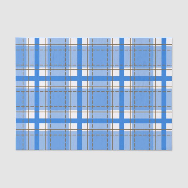 White Blue Plaid Horizontal Vertical Lines Squares Tissue Paper (Front)