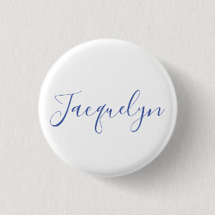 White Blue Plain Elegant Modern Calligraphy Name 3 Cm Round Badge