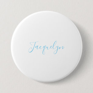 White Blue Plain Elegant Modern Calligraphy Name 7.5 Cm Round Badge