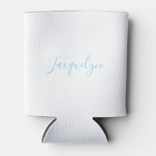 White Blue Plain Elegant Modern Calligraphy Name Can Cooler