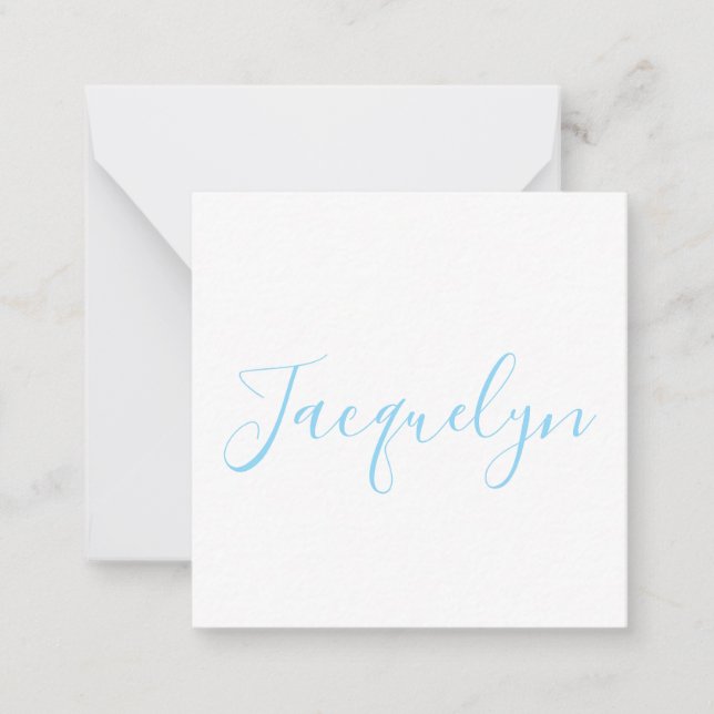 White Blue Plain Elegant Modern Calligraphy Name Card (Front)