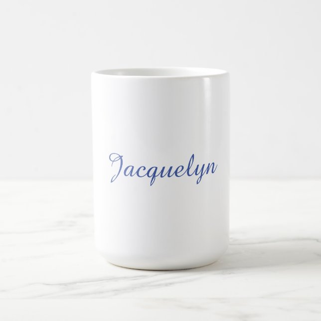 White Blue Plain Elegant Modern Calligraphy Name Coffee Mug (Center)