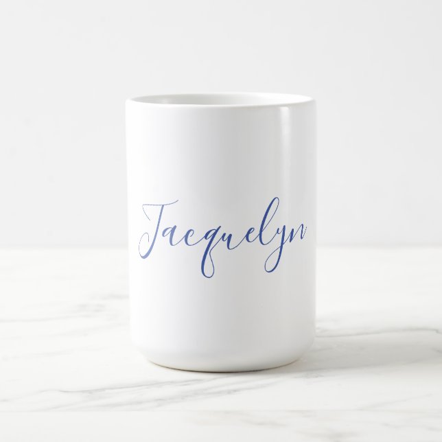 White Blue Plain Elegant Modern Calligraphy Name Coffee Mug (Center)