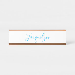 White Blue Plain Elegant Modern Calligraphy Name Desk Name Plate