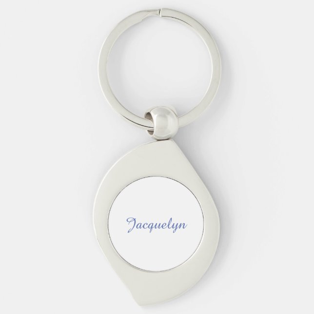White Blue Plain Elegant Modern Calligraphy Name Key Ring (Front)