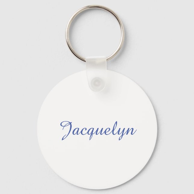 White Blue Plain Elegant Modern Calligraphy Name Key Ring (Front)