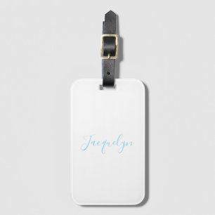 White Blue Plain Elegant Modern Calligraphy Name Luggage Tag