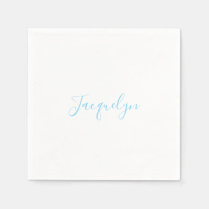 White Blue Plain Elegant Modern Calligraphy Name Napkin