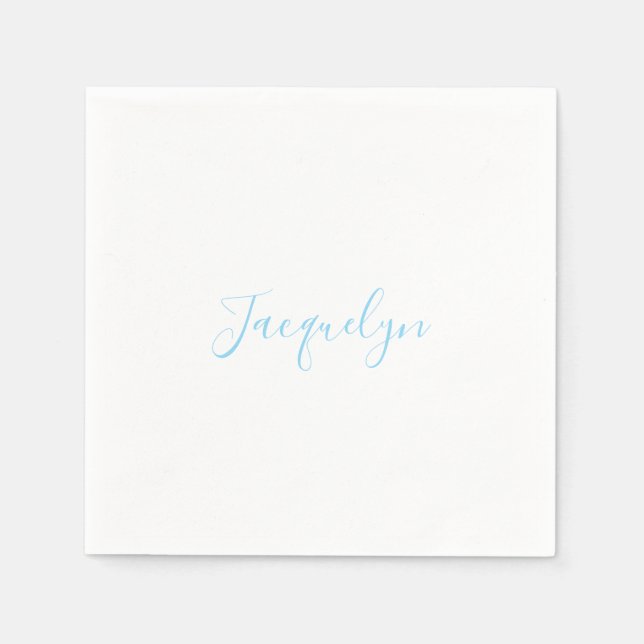 White Blue Plain Elegant Modern Calligraphy Name Napkin (Front)