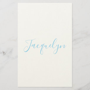 White Blue Plain Elegant Modern Calligraphy Name Stationery