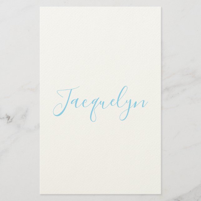 White Blue Plain Elegant Modern Calligraphy Name Stationery (Front)