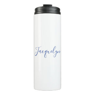 White Blue Plain Elegant Modern Calligraphy Name Thermal Tumbler