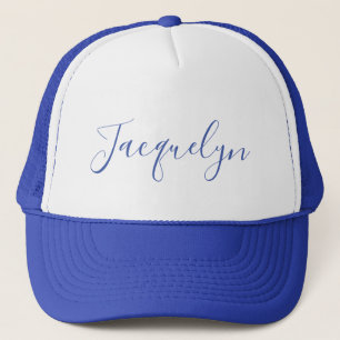 White Blue Plain Elegant Modern Calligraphy Name Trucker Hat