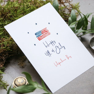 White Blue Red Minimalist Happy 4th Of July Holiday Card