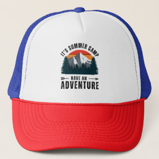 White Blue Red Vintage Mountain Camping Adventure Trucker Hat