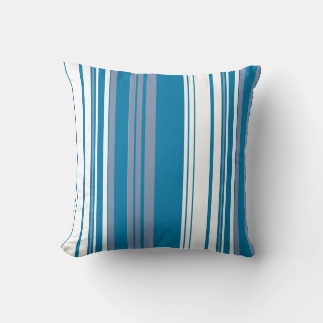 White Blue Retro Stripes Art Design Abstract Cushion (Front)