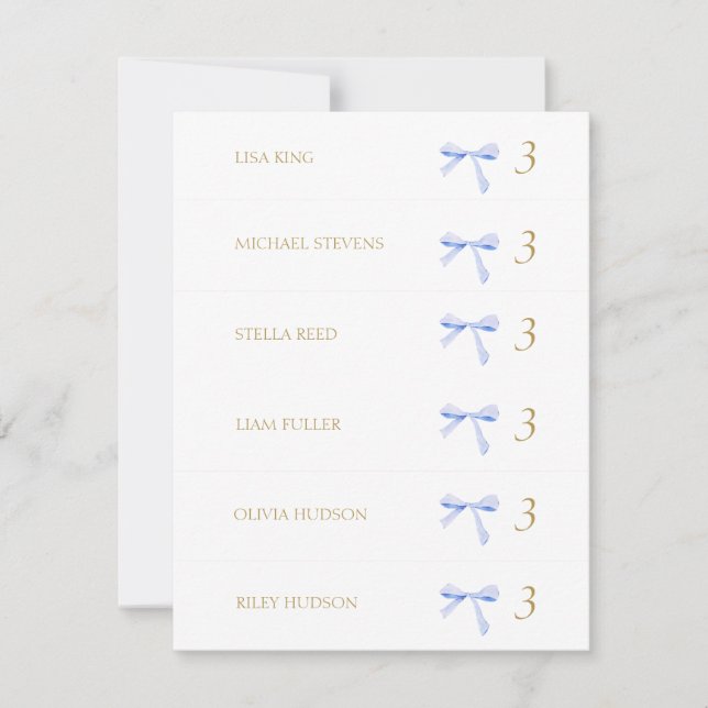 White Blue Ribbon Place Name Escort Card (Front)